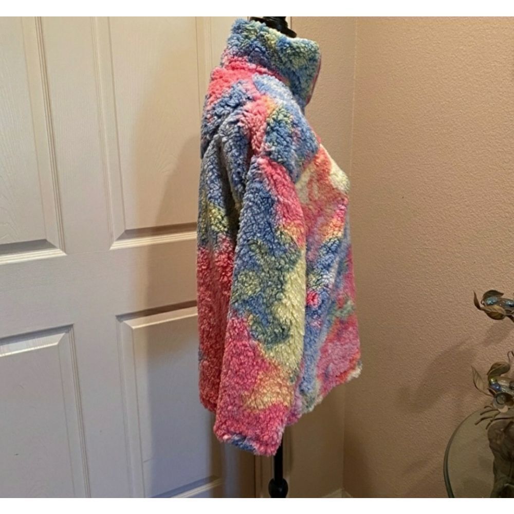 Multi Color Tie Dyed Teddy Pullover Jacket Sz L - Picture 2 of 4
